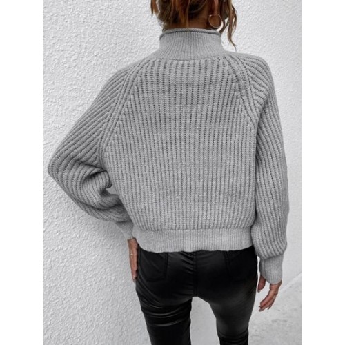 High Neck Raglan Sleeve Chunky Sweater