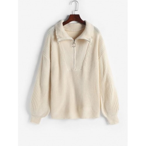 Drop Shoulder Half Zip Jumper Sweater