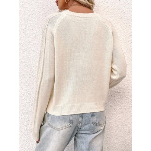 Raglan Sleeve Pointelle Knit Plain Sweater