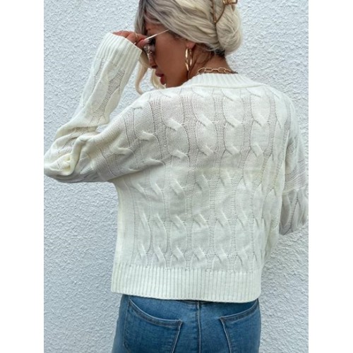 Cable Knit Drop Shoulder Open Front Cardigan