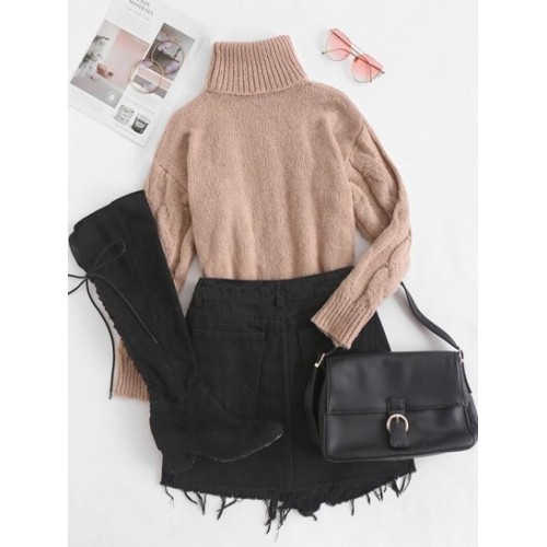 Roll Neck Cable Knit Longline Sweater