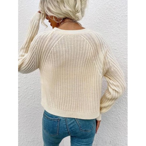 Wide Rib Plain Raglan Sleeve Sweater