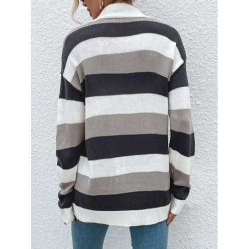 Striped Open Front Cardigan