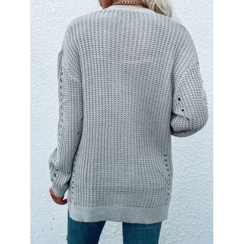 Openwork Side Slit Chunky Cardigan