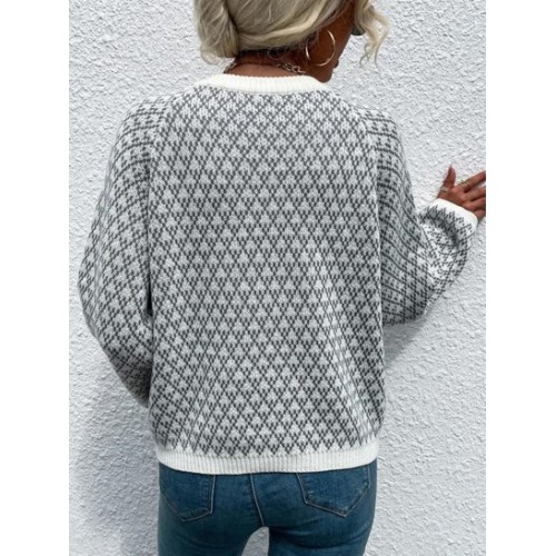 Crewneck Diamond Graphic Raglan Sleeve Sweater