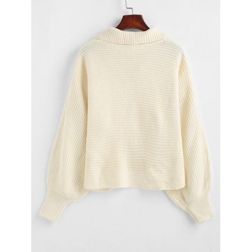 Solid Collared Lantern Sleeve Sweater