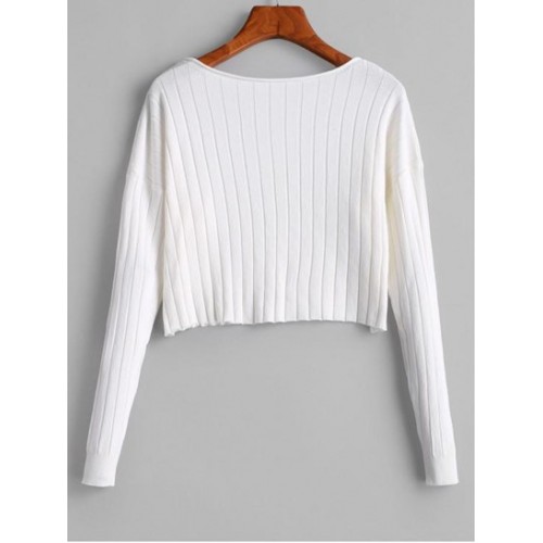 Drop Shoulder Slash Neck Cropped Sweater