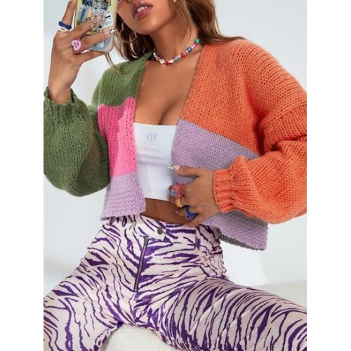 Chunky Colorblock Open Cardigan