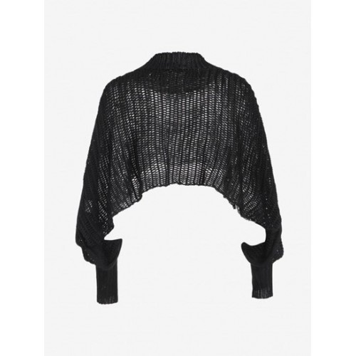 Mock Neck Drop Shoulder Openwork Shrug Sweater