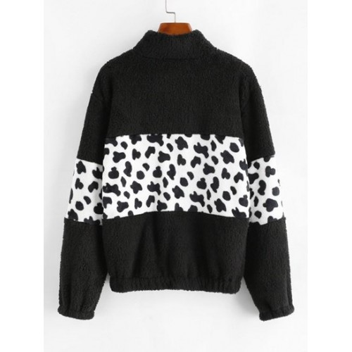 Leopard Quarter Zip Fluffy Sweatshirt