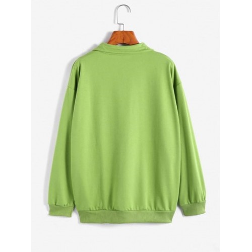 Towelling Letter Drop Shoulder Half Zip Pocket Sweatshirt