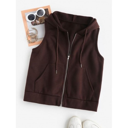 Zip Up Fleece-lined Sleeveless Hoodie