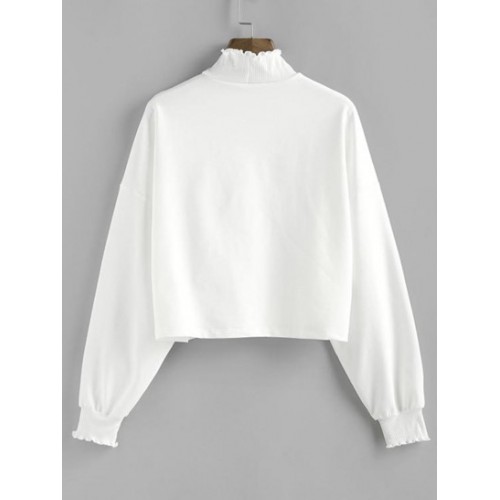 Ruffle High Neck Drop Shoulder Sweatshirt