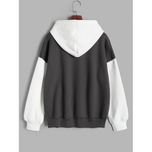 Front Pocket Two Tone Loose Hoodie