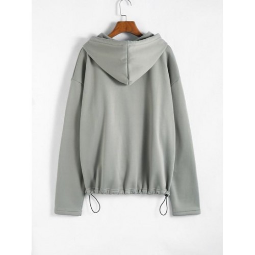 Star Patched Drop Shoulder Zip Up Thermal Lined Hoodie