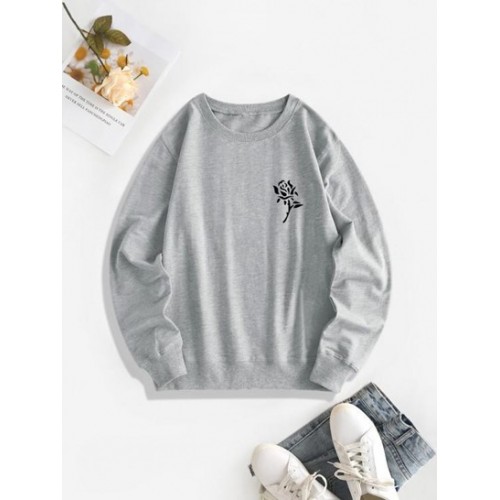 Crewneck Rose Print Sweatshirt