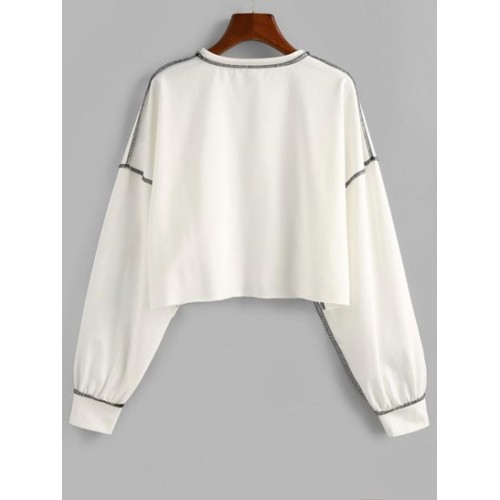 Contrast Stitching Crop Sweatshirt