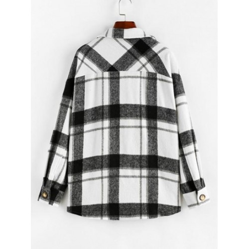 Plaid Drop Shoulder Long Shacket