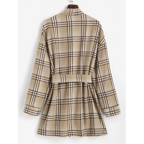 Belted Plaid Longline Robe Coat