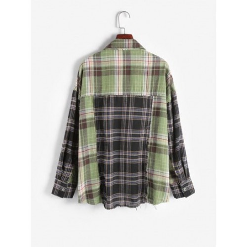 Contrast Plaid Front Pocket Button Down Shirt