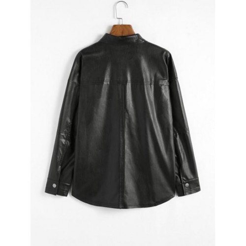 PU Drop Shoulder Snap Button Jacket