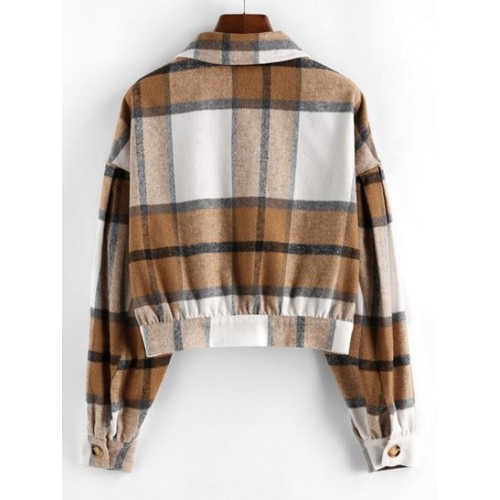 Plaid Flap Detail Drop Shoulder Jacket