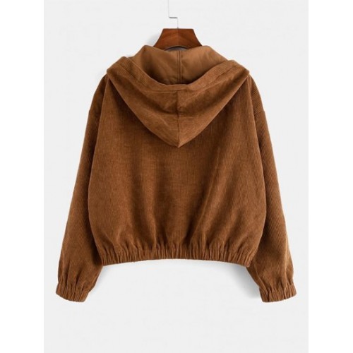 Corduroy Drop Shoulder Hooded Pocket Jacket