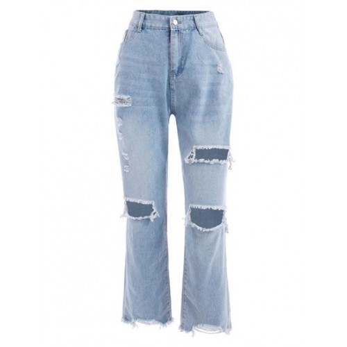 Rip Frayed Hem Boyfriend Jeans