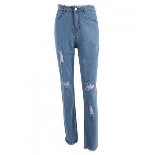 Frayed Trim Rip Skinny Jeans