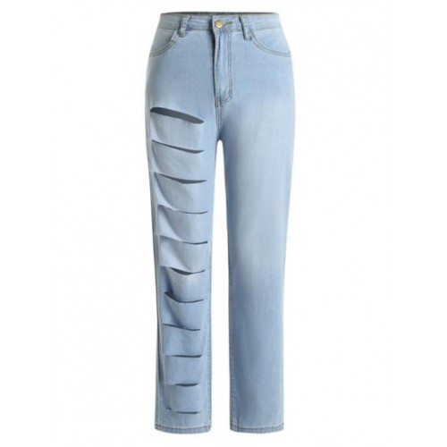 Light Wash Ripped Tapered Jeans