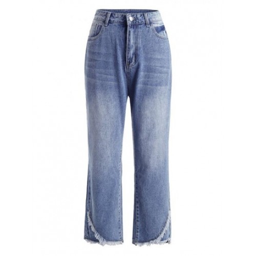 Frayed Trim Baggy Jeans