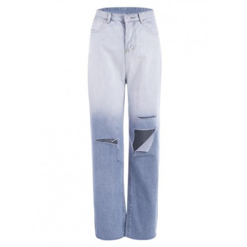 Dip Dye Ripped Frayed Wide Leg Jeans