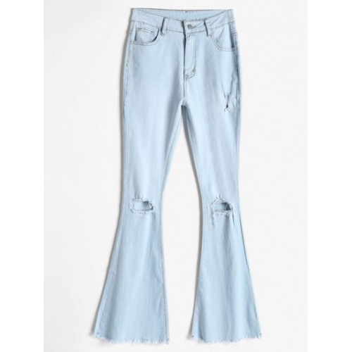 Ripped Frayed Light Wash Flare Jeans