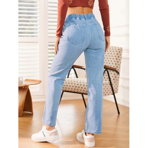 Mid Rise Straight Butterfly Embroidered Jeans