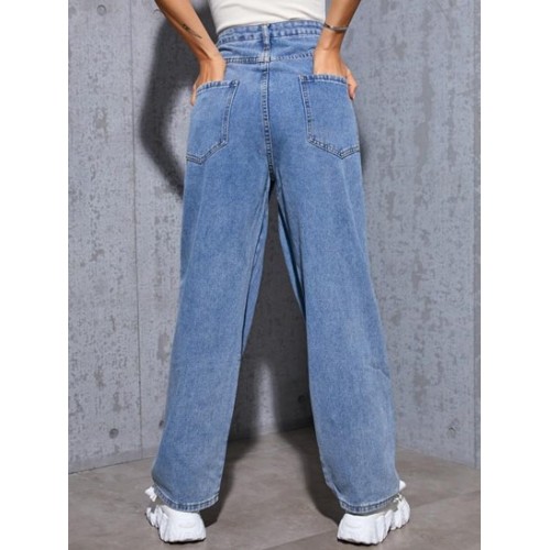 High Waisted Layered Pockets Baggy Jeans