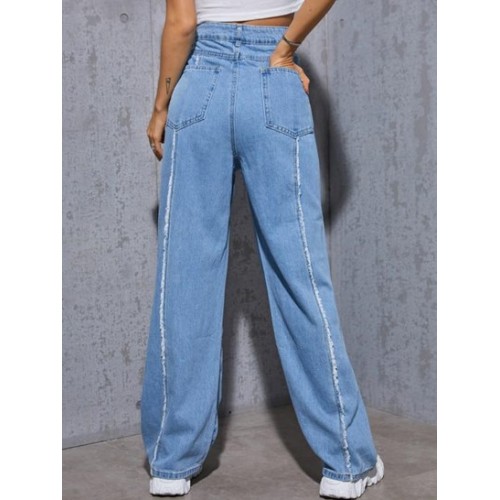 Frayed Light Wash Wide Leg Jeans