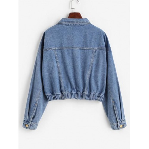 Flap Detail Frayed Hem Denim Jacket