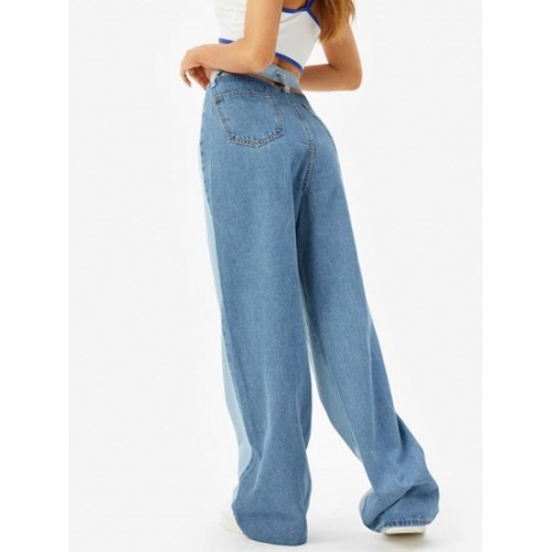 Two Tone Cut Out Wide Leg Jeans