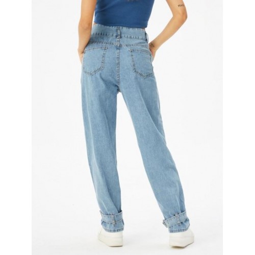 Buckle Hem High Waisted Straight Jeans