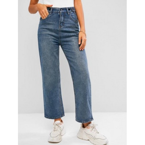 Pockets High Waisted Wide Leg Jeans