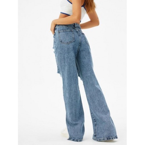 Distressed Slit High Waisted Straight Jeans