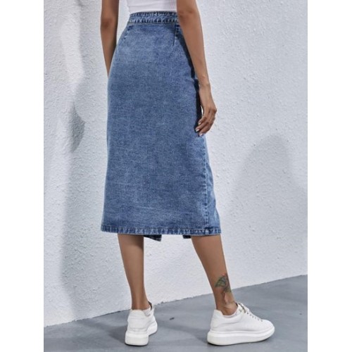 Button Up Midi Jean Skirt