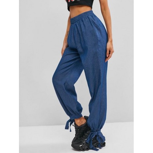 Chambray Knotted Hem Loose Pants