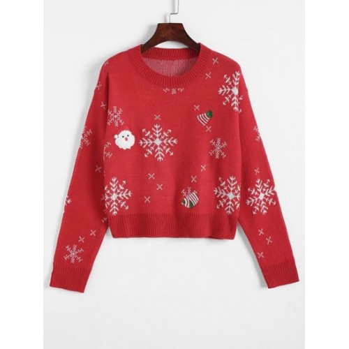 Christmas Santa Claus Embroidered Snowflake Sweater