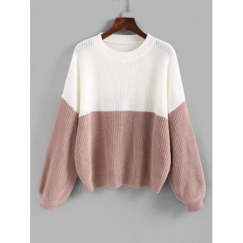 Contrast Two Tone Bicolor Drop Shoulder Sweater