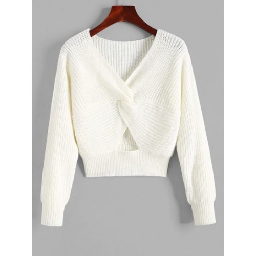 Twisted V Neck Cutout Sweater