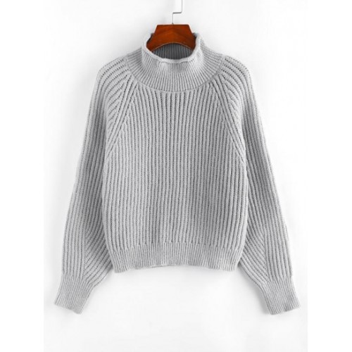 High Neck Raglan Sleeve Chunky Sweater