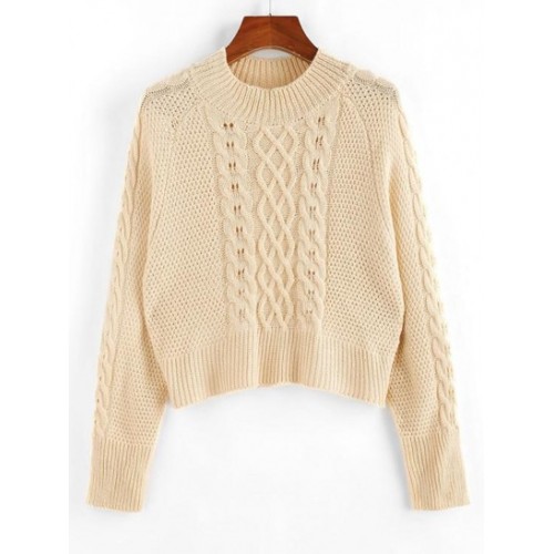 Raglan Sleeve Cable Knit Openwork Sweater