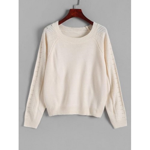 Raglan Sleeve Pointelle Knit Plain Sweater