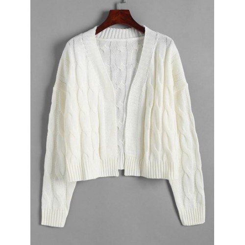 Cable Knit Drop Shoulder Open Front Cardigan